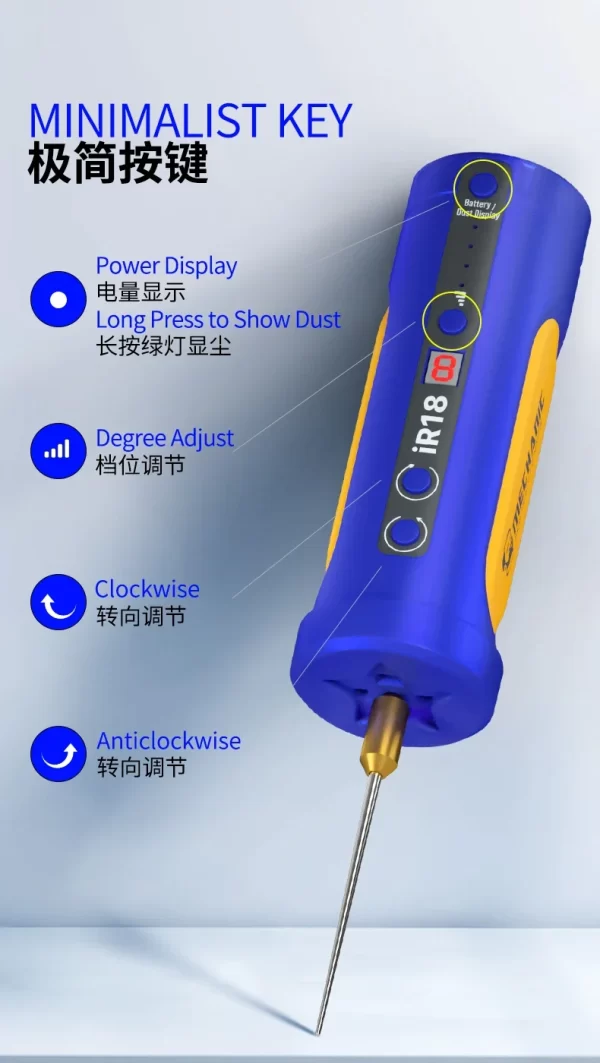 MECHANIC IR18 Electric OCA Glue Remover 8-speed Adjustable With LED Lamp Multifunctional Grinder Phone Screen Spinning Rod - Image 8
