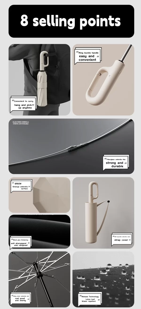 Extra Large Reinforced Wind-resistant Rain-resistant Dual-purpose UV-resistant Fully Automatic Ring-buckle Umbrella - Image 12