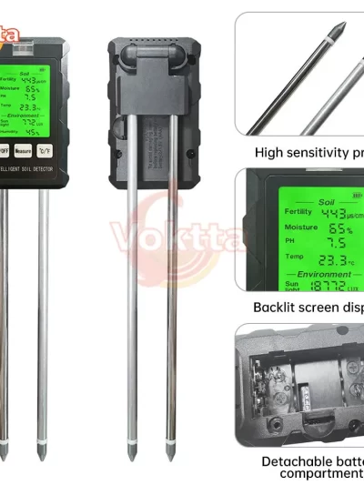 6 in 1 Soil PH Meter Soil Fertility Temperature Humidity Sunlight Air Plants Acidity Moisture Tester LCD Screen PH Test Monitor