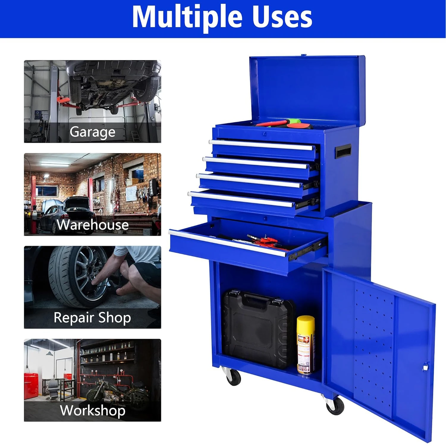 Roller cabinet with 5 drawers removable top box with inner lining adjustable shelf locking mechanism - Image 25