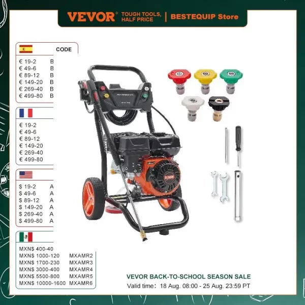 SucceBuy Gas Pressure Washer 3600 PSI 2.6 GPM Gas Powered Pressure Washer with Copper Pump Spray Gun and Extension Wand 5Nozzles