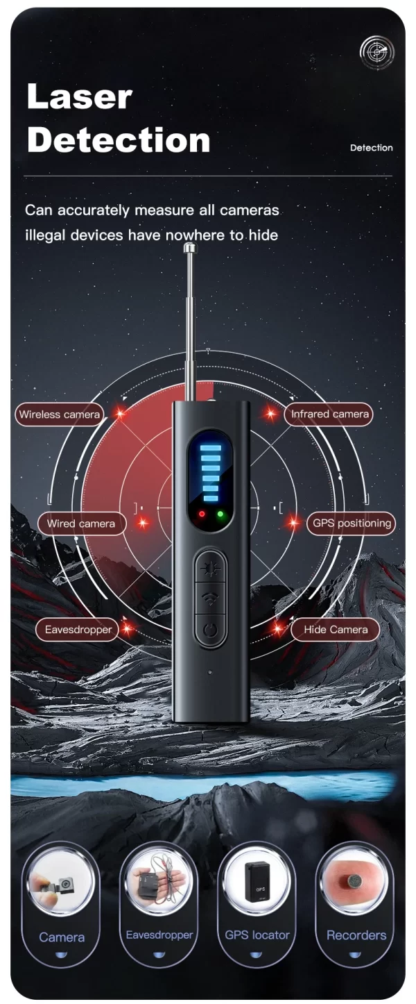 Hidden Camera Detector Anti-Spy Car GPS Tracker Listening Device Bug RF Wireless All Signal Scanner Gadget Security Protection - Image 11