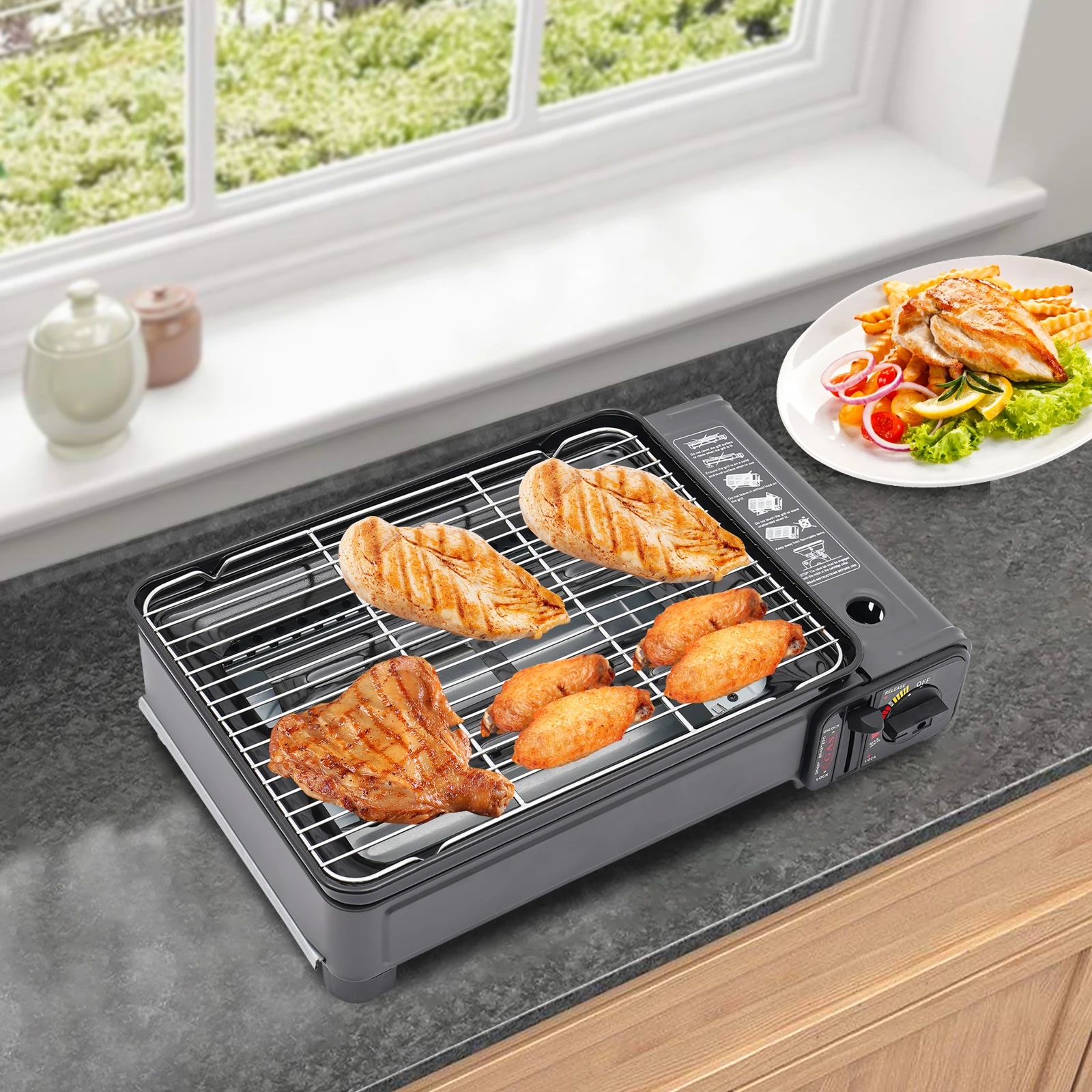 Portable Butane Grill Stove Camping Grill Gas Stove Free Standing BBQ Grill w/Grilling Net Carry Case - Image 3