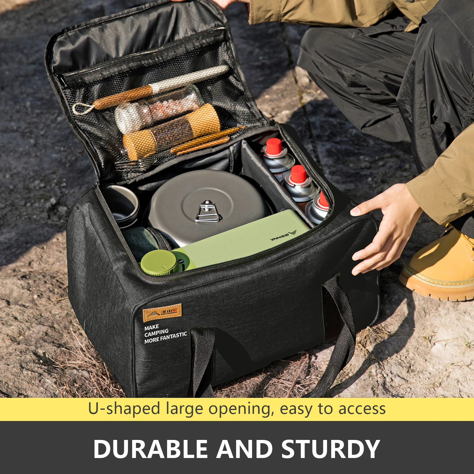 BISINNA Outdoor Camping Bag 26L Folding Gas Tank Storage Bag Picnic Cookwre Container Camp Supplies Adjustable Partition - Image 5