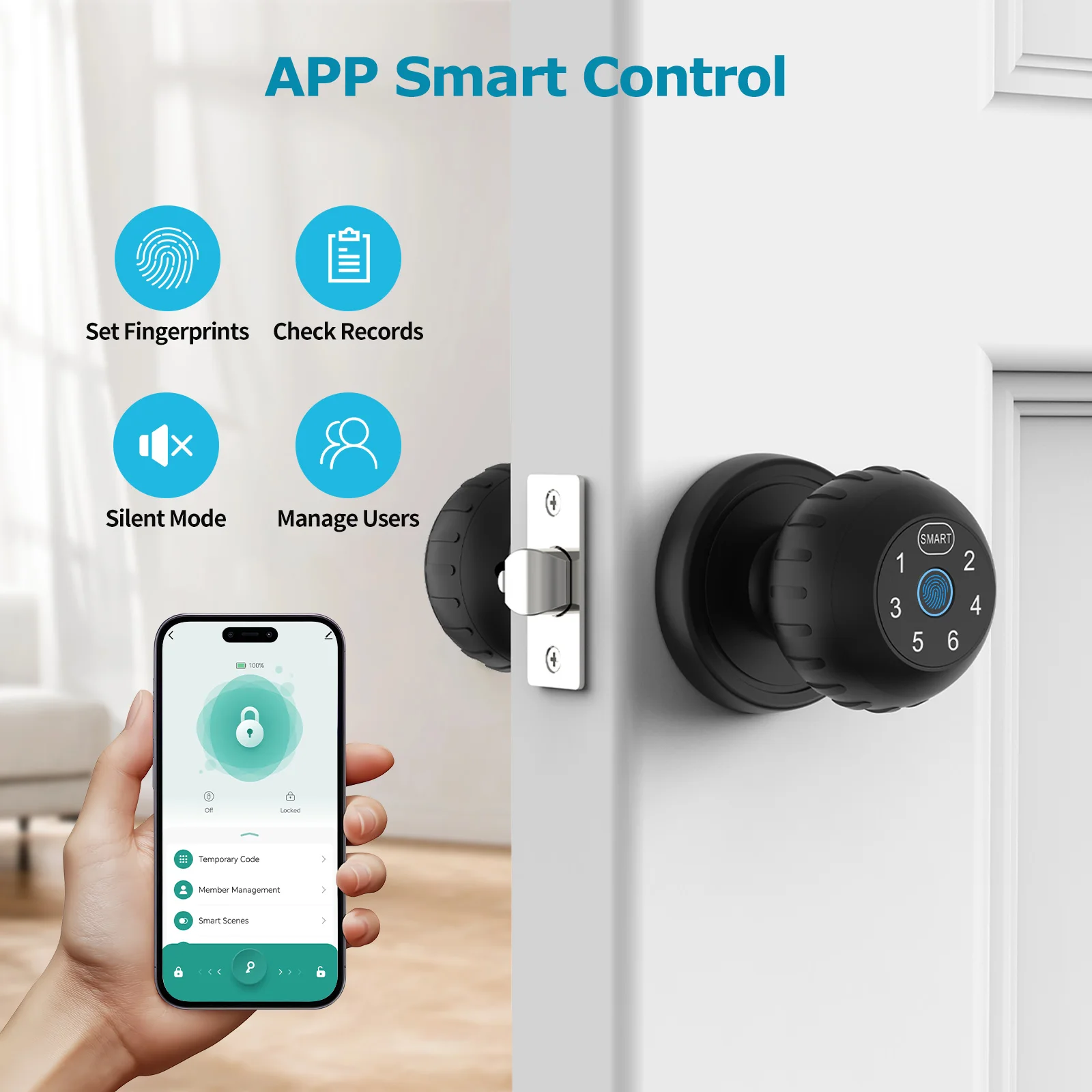 Viladepot Smart Lock Fingerprint Door Lock App Control Passcode Unlock Electronic Touchscreen Keypad Indoor - Image 5