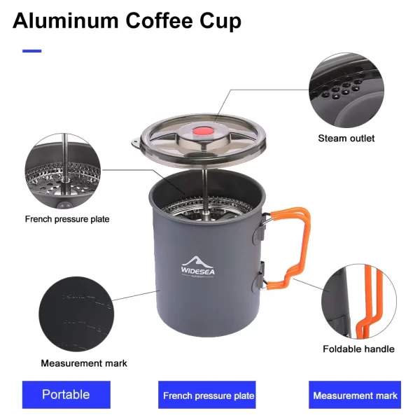Widesea Camping Coffee Pot with French Press Outdoor Cup Mug Cookware - Image 6