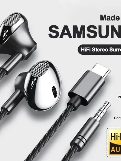 Type-C In-Ear Wired Karaoke Headphones 3.5mm Stereo Music Earbud Handfree Headset Earphones with Mic