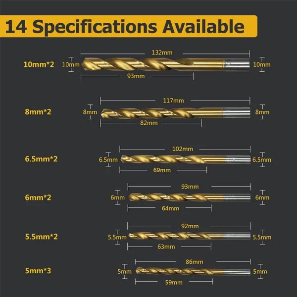 99Pcs 1.5mm - 10mm Titanium Coated Drill Bits HSS High Speed Steel Drill Bits Set - Image 9
