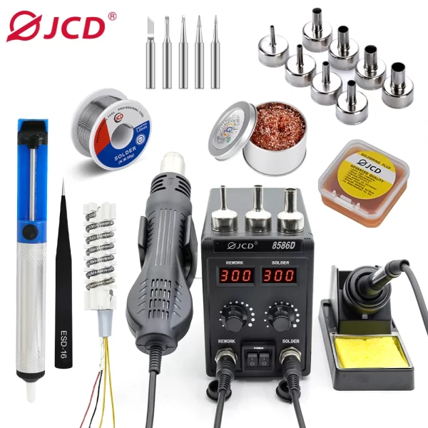 JCD 8586D Soldering Station 2 IN 1 Hot Air Gun Solder Station with 2 Digital display - Image 8