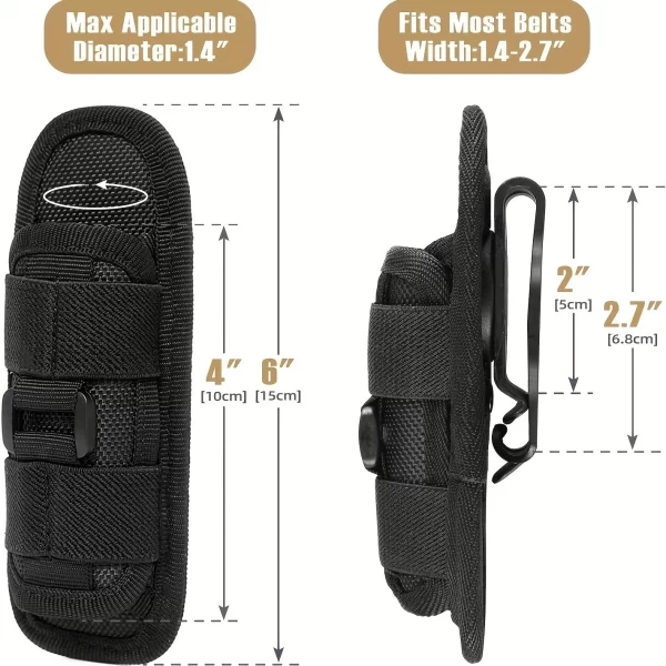 Tactical Flashlight Pouch Holster, Rotatable Holder Belt Clip Tactical Torch Carry Case - Image 6
