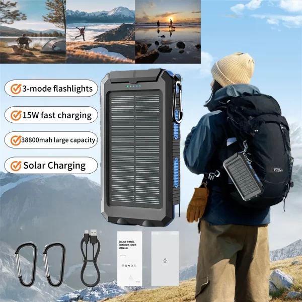 Waterproof Outdoor Solar Power Bank 38800mAh Dual USB Travel Outdoor Solar Mobile Phone Charger Solar