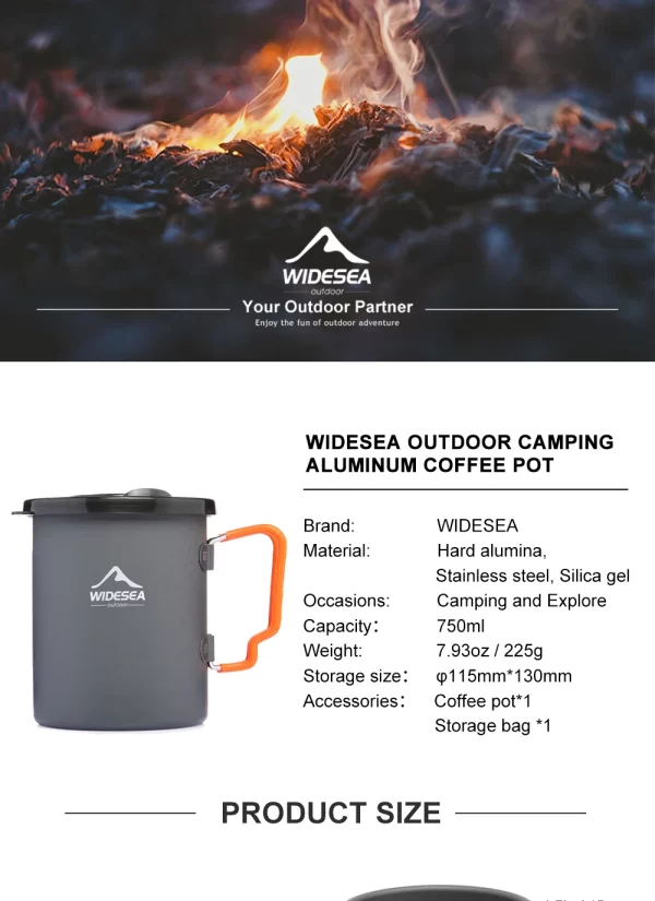 Widesea Camping Coffee Pot with French Press Outdoor Cup Mug Cookware - Image 8