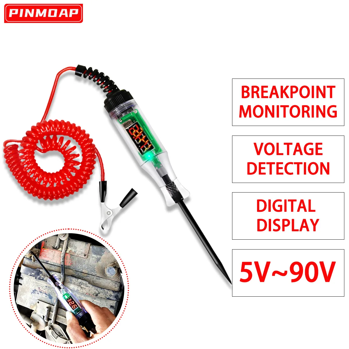 6V-24V 5V-90V Circuit Tester Digital Test Lamp Probe Pen Lamp Automotive Truck Voltage Circuit Test Pen