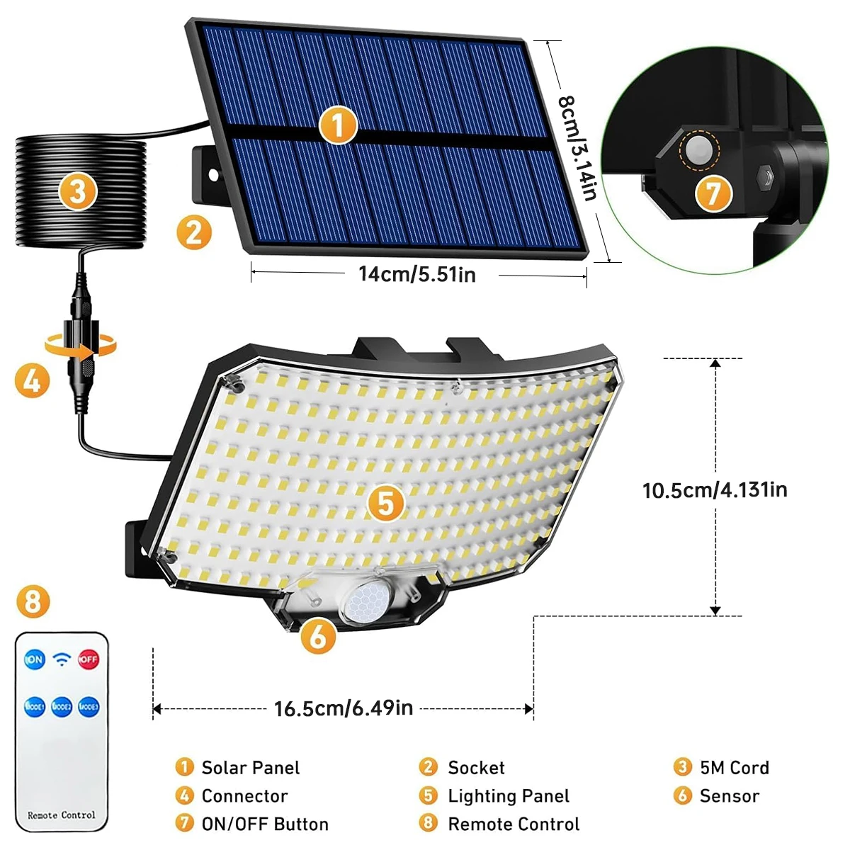 Solar Lights Outdoor 234LED 3 Modes Motion Sensor Flood Lights with Remote - Image 2