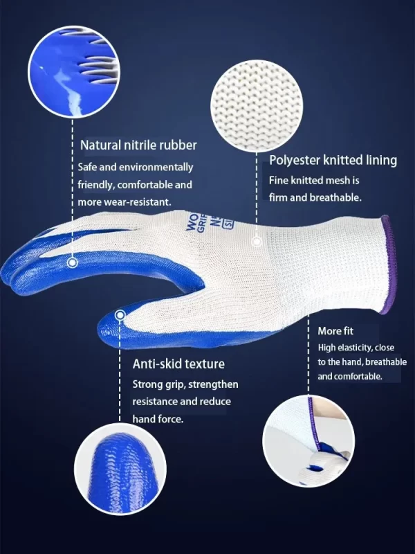 3 Pairs Of Non-slip Wear-resistant Breathable Nitrile Non-slip Work Gloves - Image 4