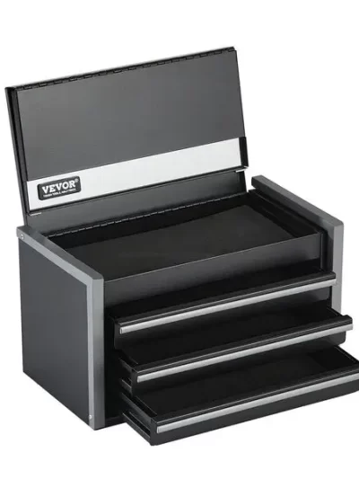 Tool Box 8.6-inch Portable Metal Tool Box with 3 Drawers Tool Organizer Black