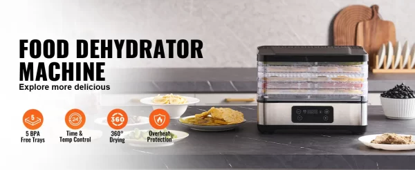 SucceBuy 5 Tray Food Dehydrator Machine 300W Stainless Steel Electric Food Dryer - Image 8