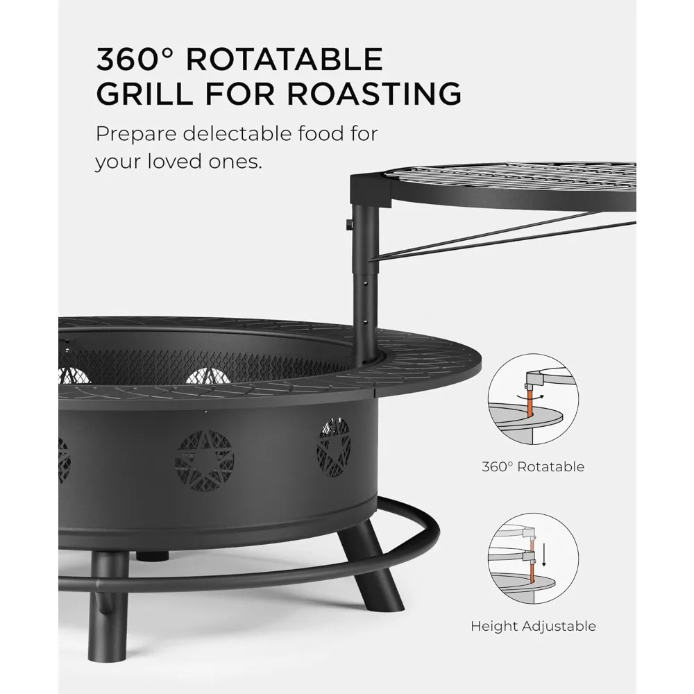 43 Inch Fire Pit with BBQ Grill, Wood Burning Fire Pits for Outside with Lid & Poker - Image 2