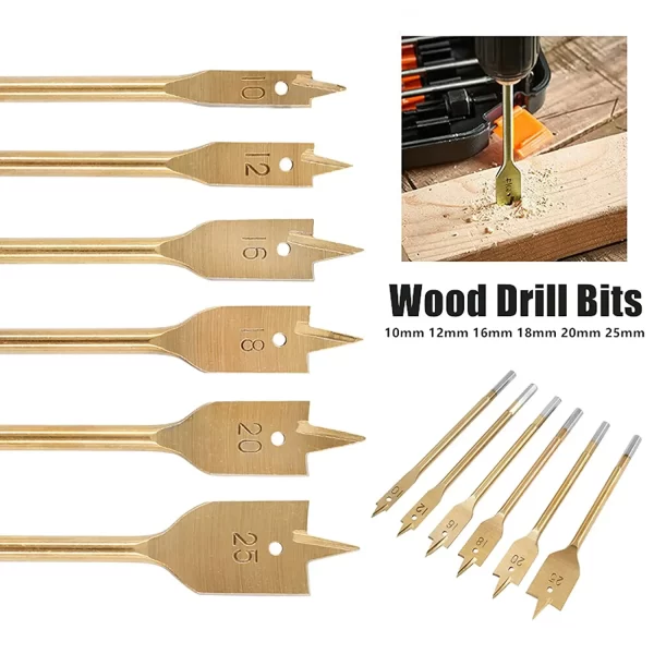 6 Pcs Spade Drill Bit Set Paddle Flat Bits 10/12/16/18/20/25mm