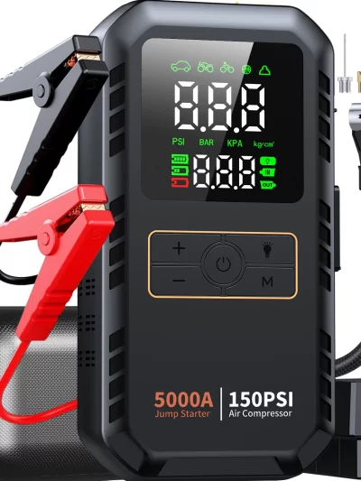 4-IN-1 Car Jump Starter with Air Compressor Peak 5000A Auto Battery Booster 150PSI Air Pump Portable Power Bank Tire Inflator