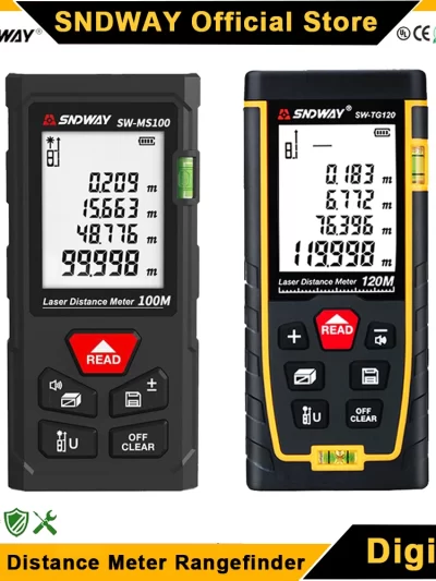 SNDWAY Laser Distance Meter 50M 70M 100M 120M Digital Tape Measure Rangefinder with Distance Area Volume Self-calibration