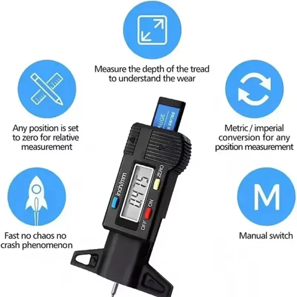 Tire Tread Gauge LCD 2Pcs Depth Gauge Tread Measurement Tool