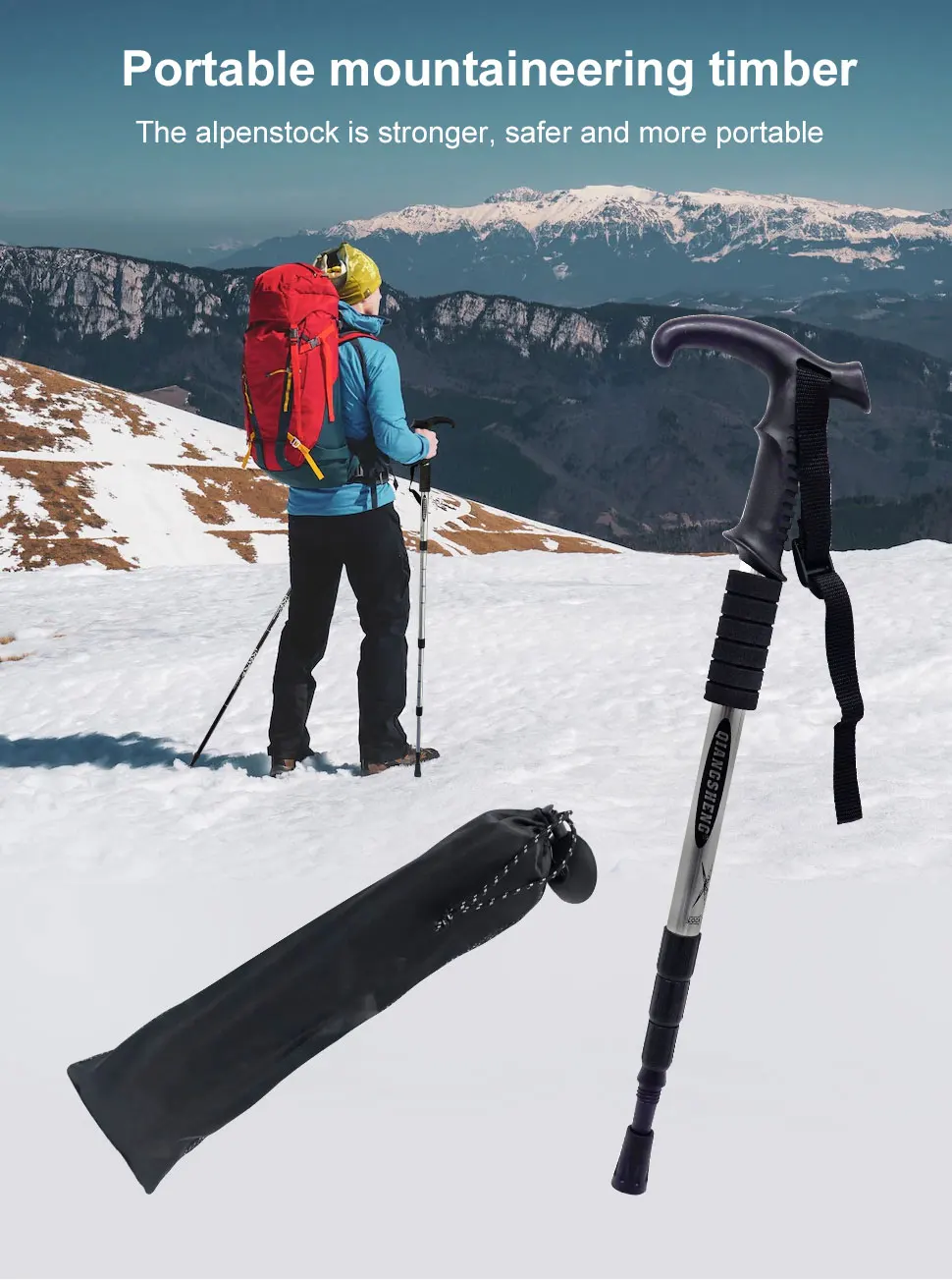 Outdoor Folding Trekkings Pole 4-Section Portable Walking Hiking Telescopic Stick Lightweight - Image 11