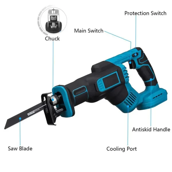 Cordless Reciprocating Saw Power Saw for Wood / Metal Cutting with 4pcs Blades Fit Makita 18v Battery(No Battery) - Image 2