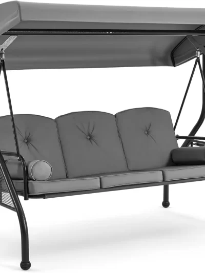3 Seat Outdoor Porch Swing with 1.5" Deep Cup HolderAdjustable Canopy