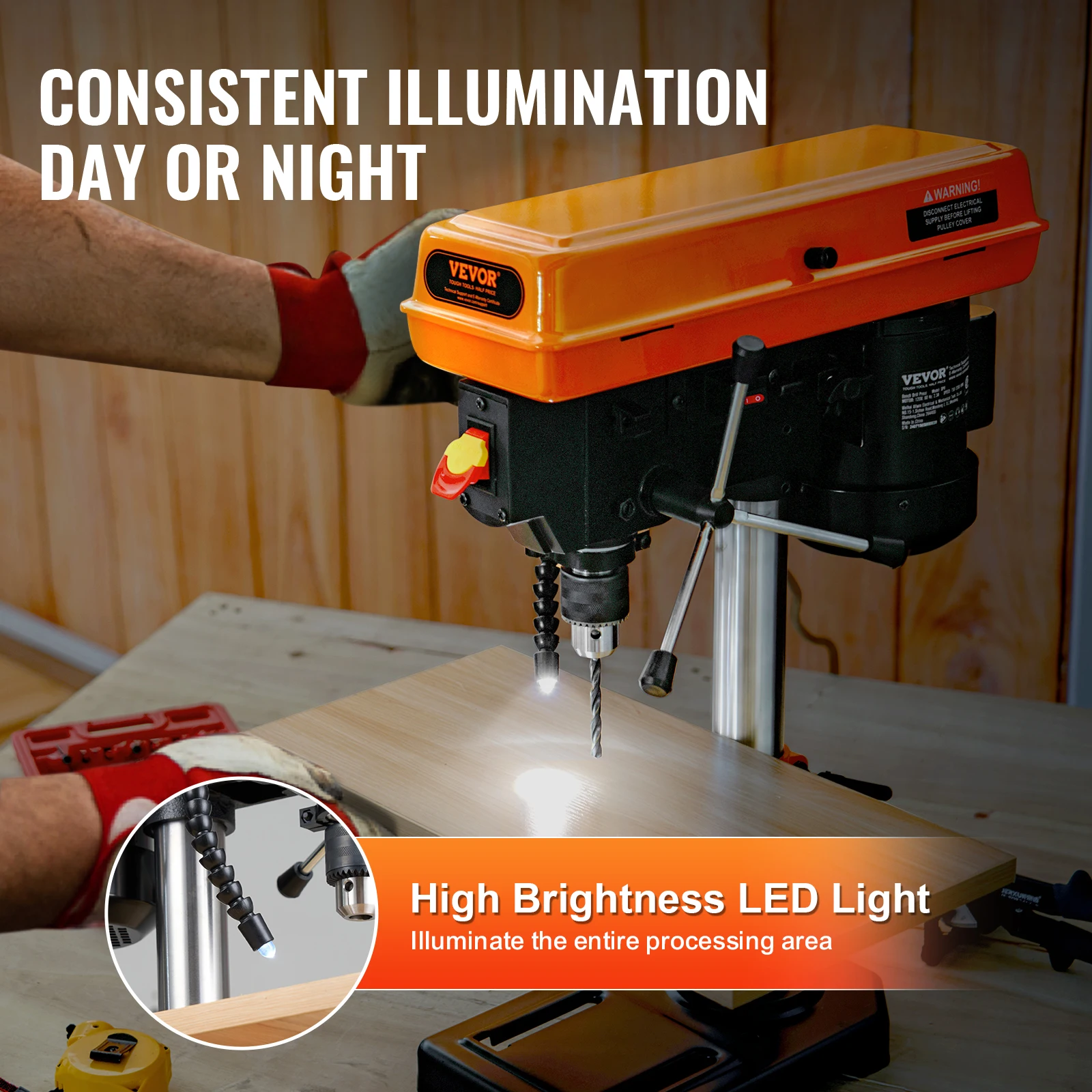 SucceBuy 8in Benchtop Drill Press 2.3A Induction Motor Tabletop Drilling Machine 5-Adjustable Speed - Image 4