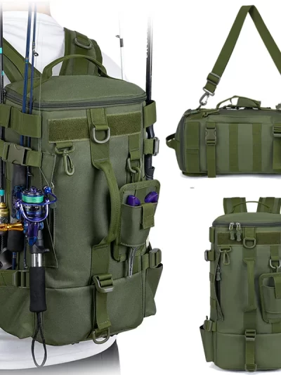 Tactical Fishing Backpack Tackle Bag with Rod Holders Fish Equipment Storage
