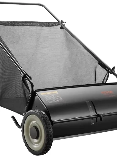 Push Lawn Sweeper, 26 Inch Leaf & Grass Collector, Strong Rubber Wheels & Heavy Duty
