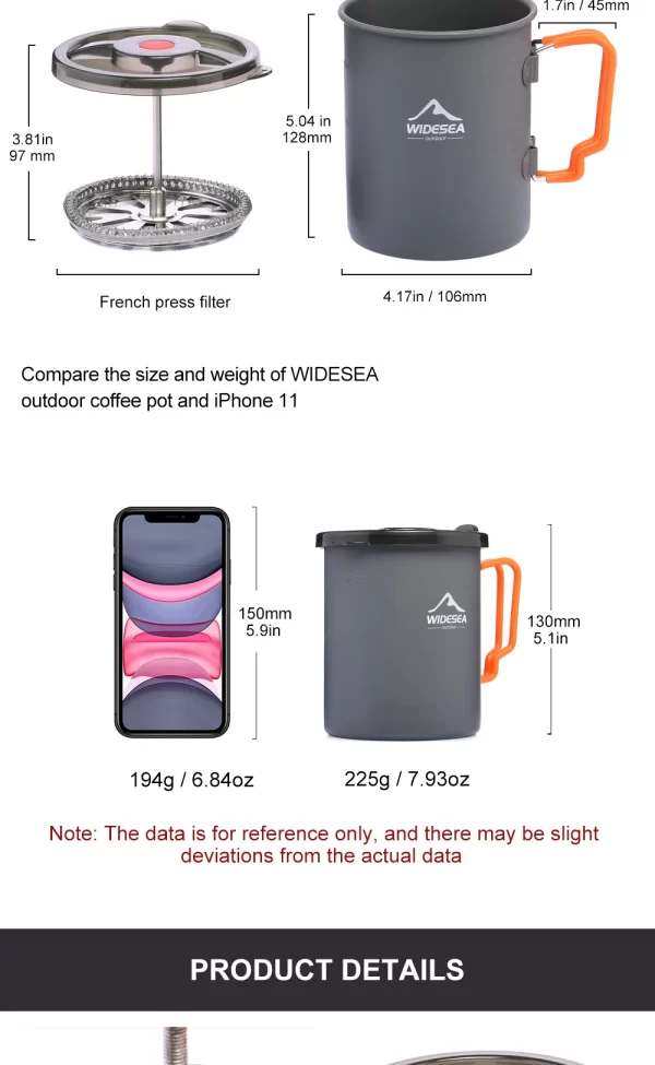 Widesea Camping Coffee Pot with French Press Outdoor Cup Mug Cookware - Image 9