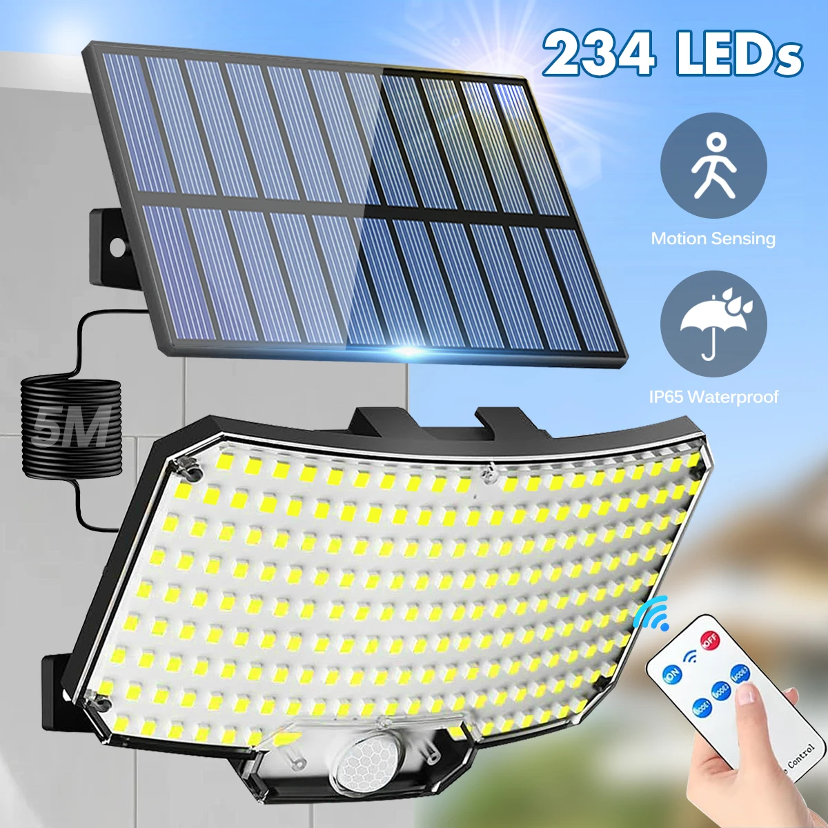 Solar Lights Outdoor 234LED 3 Modes Motion Sensor Flood Lights with Remote