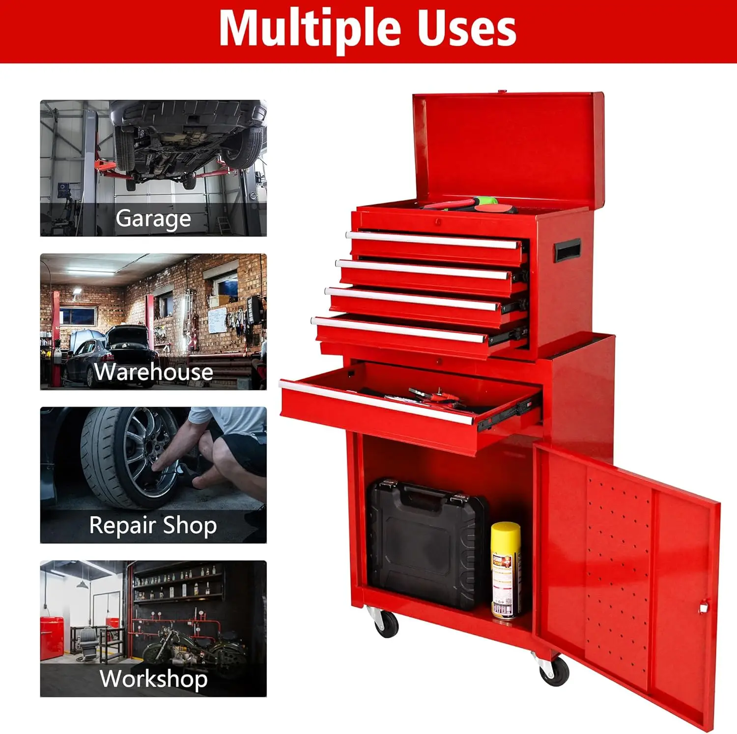 Roller cabinet with 5 drawers removable top box with inner lining adjustable shelf locking mechanism - Image 26