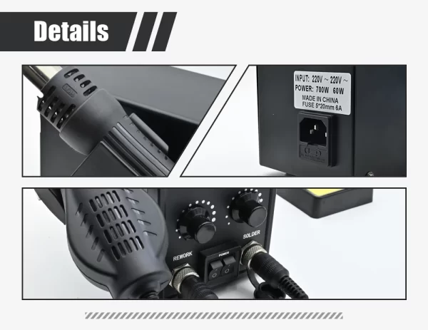 JCD 8586D Soldering Station 2 IN 1 Hot Air Gun Solder Station with 2 Digital display - Image 21