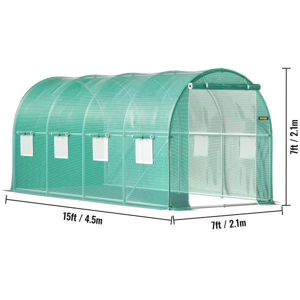SucceBuy Walk-in Tunnel Greenhouse Galvanized Frame & Waterproof Cover 15x7x7/10x7x7/20x10x7/12x7x7 ft - Image 6