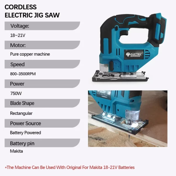 3500RPM Electric Curved Saw Cordless Jig Saw Portable Multifunction Carpenter Power Tool For Makita 18V Battery Pin - Image 2