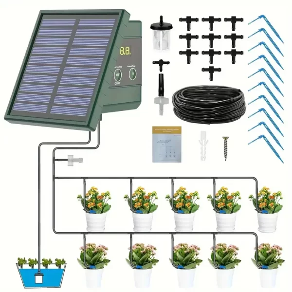 1pc DIY Solar-Powered Automatic Drip Irrigation System  for Raised Beds Greenhouses Vegetable Gardens Balcony Hanging Plants