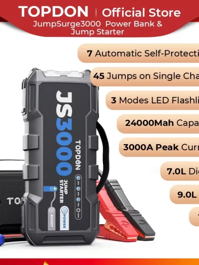 Topdon JS3000 3000A Jump Starter Power Bank 12V Car Starting Device 24000Mah Battery Jump Start