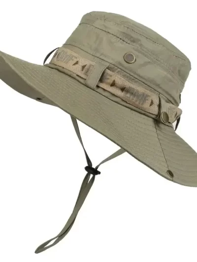 Summer Men Bucket Hat Outdoor UV Protection Wide Brim Panama Safari Hunting Hiking Hat
