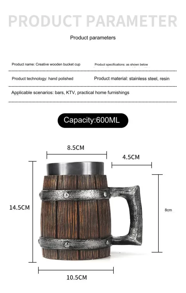 Hot-selling Wooden Barrel Beer mug , Large-capacity  Coffee mug - Image 9