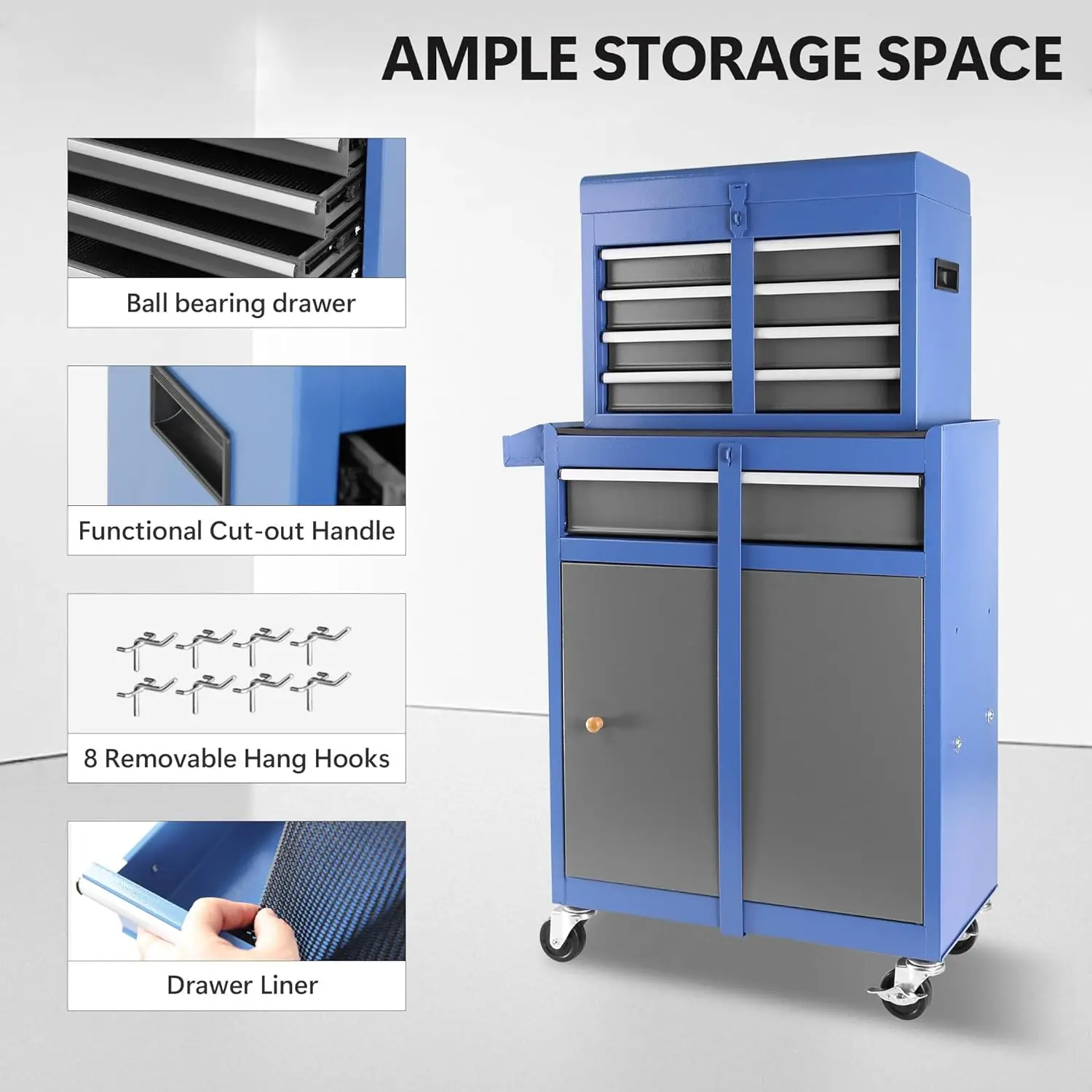 Roller cabinet with 5 drawers removable top box with inner lining adjustable shelf locking mechanism - Image 24