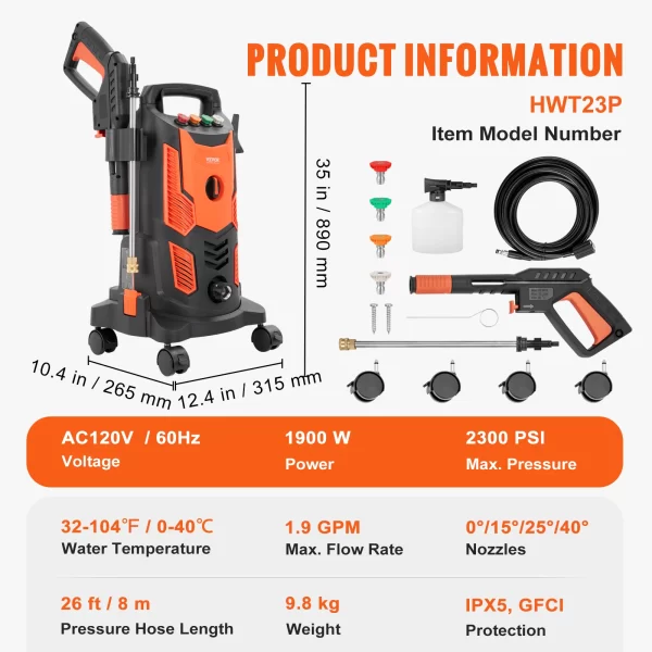 SucceBuy Electric Pressure Washer Power Washer Quick Connect Nozzles Foam Cannon Retractable Handle for Portable to Clean Patios - Image 7