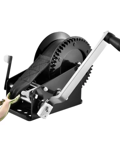 SucceBuy Hand Winch Boat Trailer Winch Heavy Duty Rope Crank Polyester Strap & Two-Way Ratchet