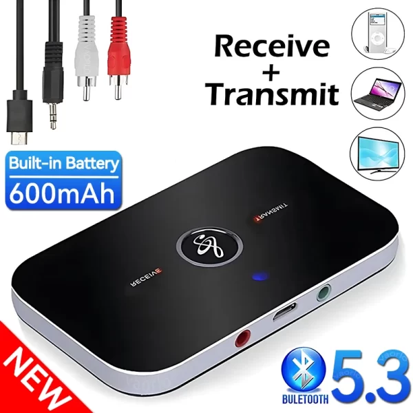 B6 2 IN 1 Bluetooth 5.3 Audio Transmitter Receiver 3.5mm AUX Jack RCA USB Dongle Music Wireless Adapter For Car PC TV Headphone - Image 2