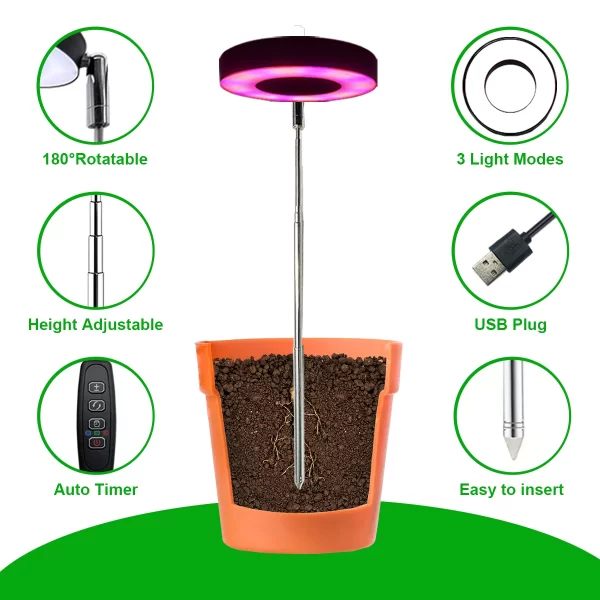 Three color with base plant light Full spectrum LED indoor plant growth light 3/9/12 timing height adjustable 10 levels dimming - Image 6