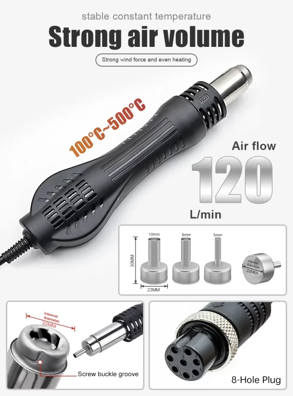 JCD 8586D Soldering Station 2 IN 1 Hot Air Gun Solder Station with 2 Digital display - Image 19