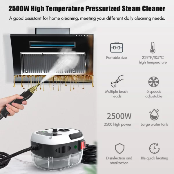 1500W Portable Handheld Steam Cleaner High Temperature Pressurized Steam Cleaning Machine with Brush - Image 3