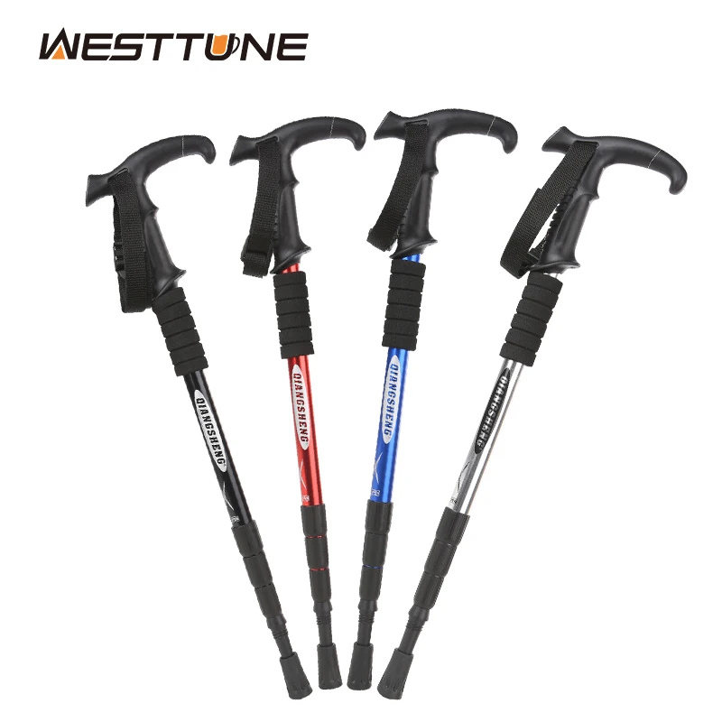 Outdoor Folding Trekkings Pole 4-Section Portable Walking Hiking Telescopic Stick Lightweight